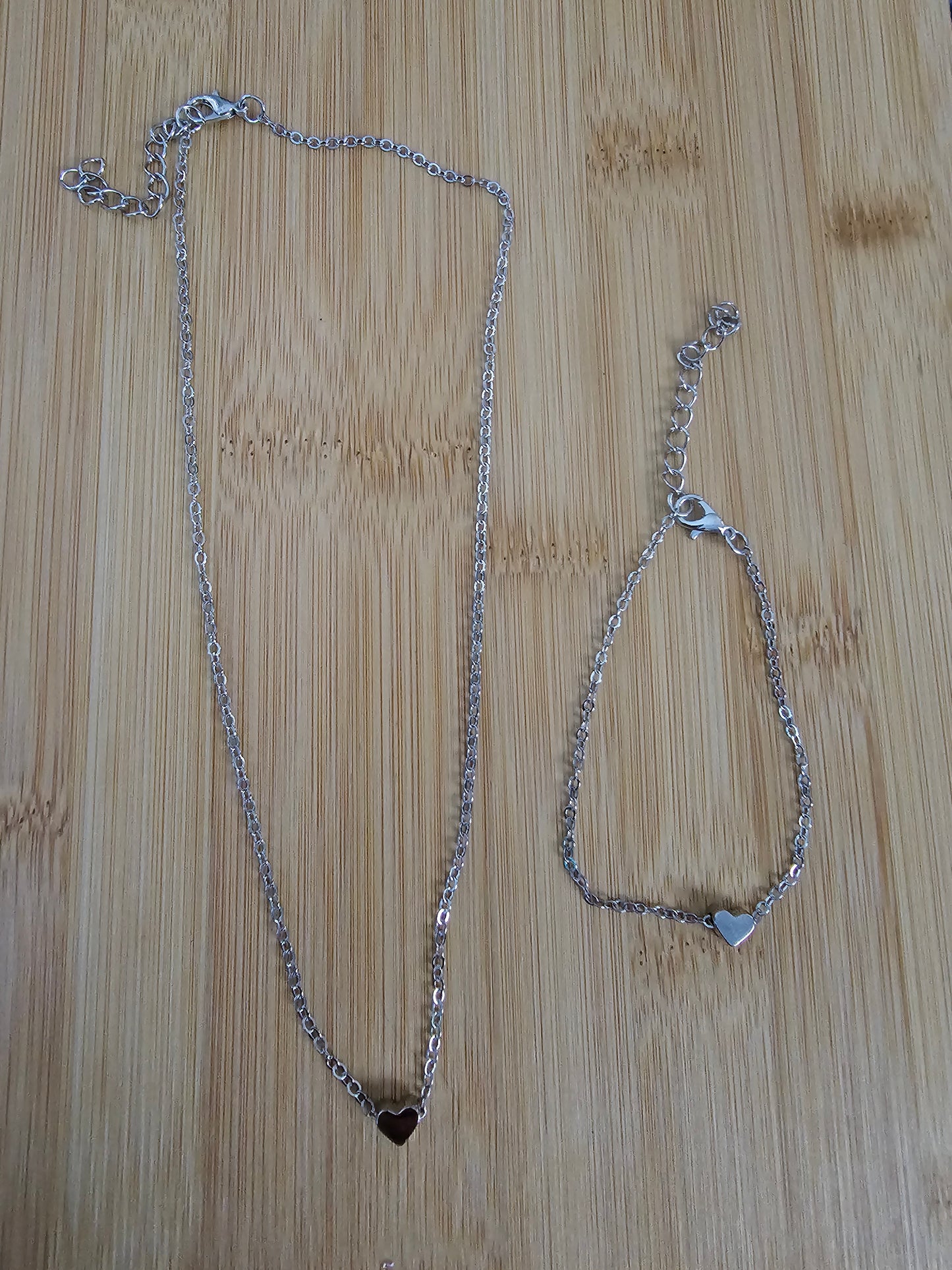 Silver heart matching necklace and bracelet set