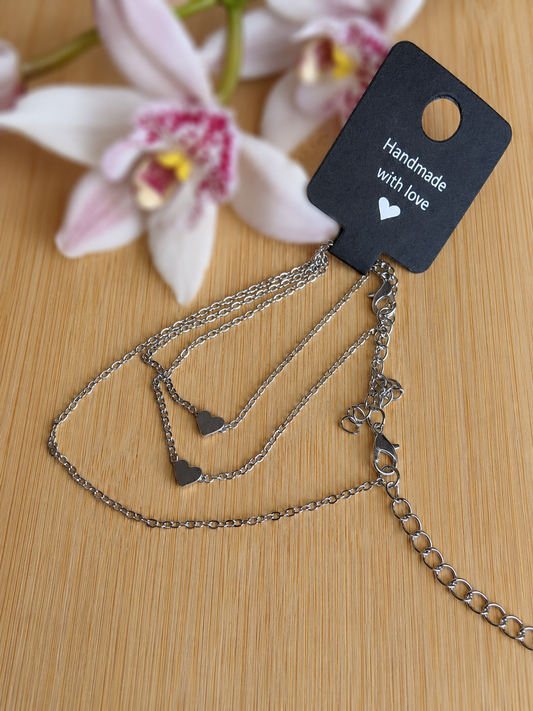 Silver heart matching necklace and bracelet set